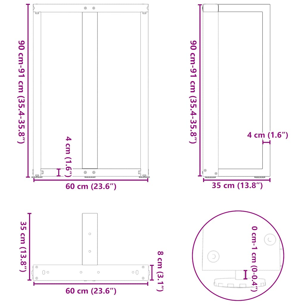 Pieds de table de bar forme de T 2 pcs blanc 60x35x(91-92) cm Pieds de table vidaXL