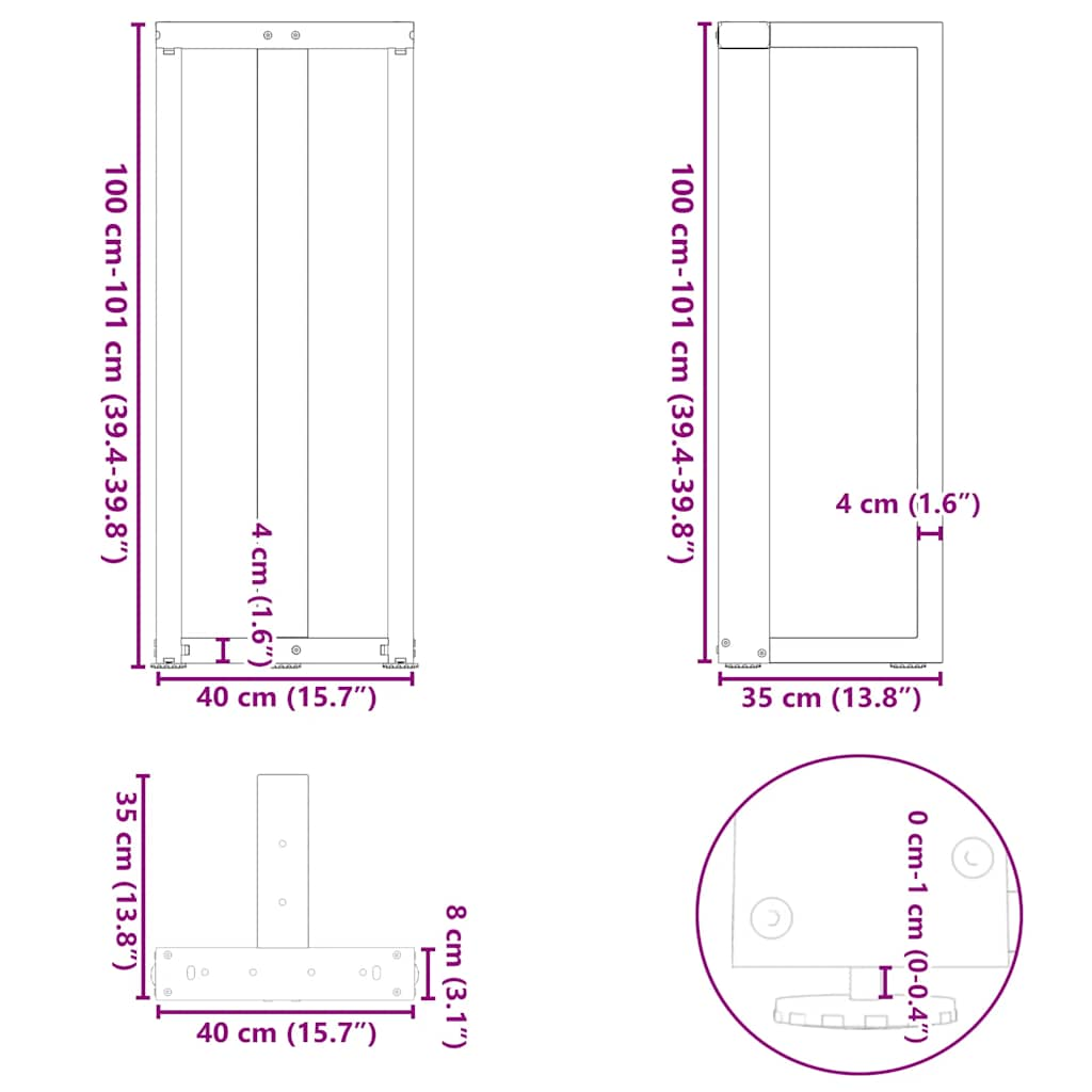 Pieds de table de bar forme de T 2 pcs noir 40x35x(101-102) cm Pieds de table vidaXL   