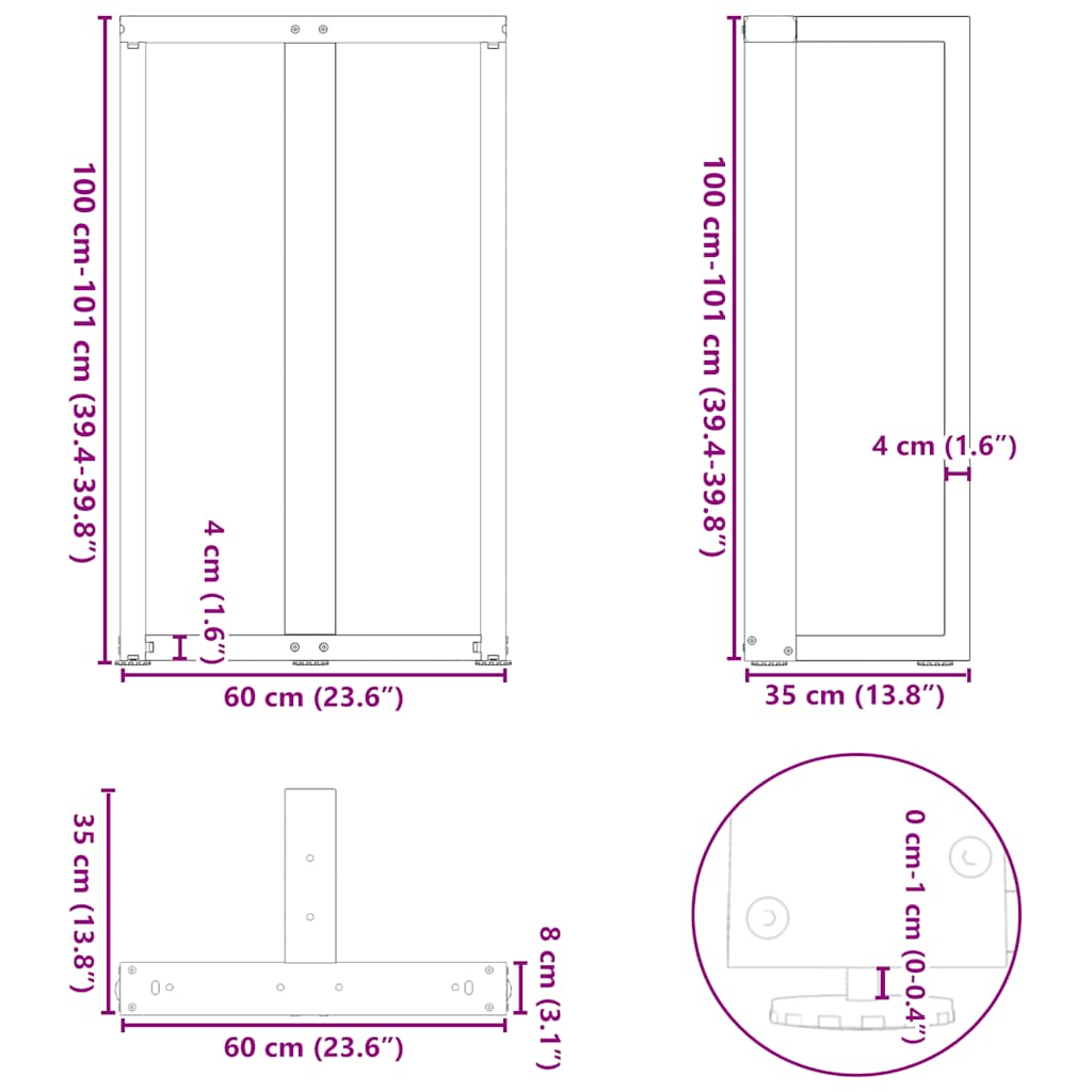 Pieds de table de bar forme de T 2 pcs noir 60x35x(101-102) cm Pieds de table vidaXL   