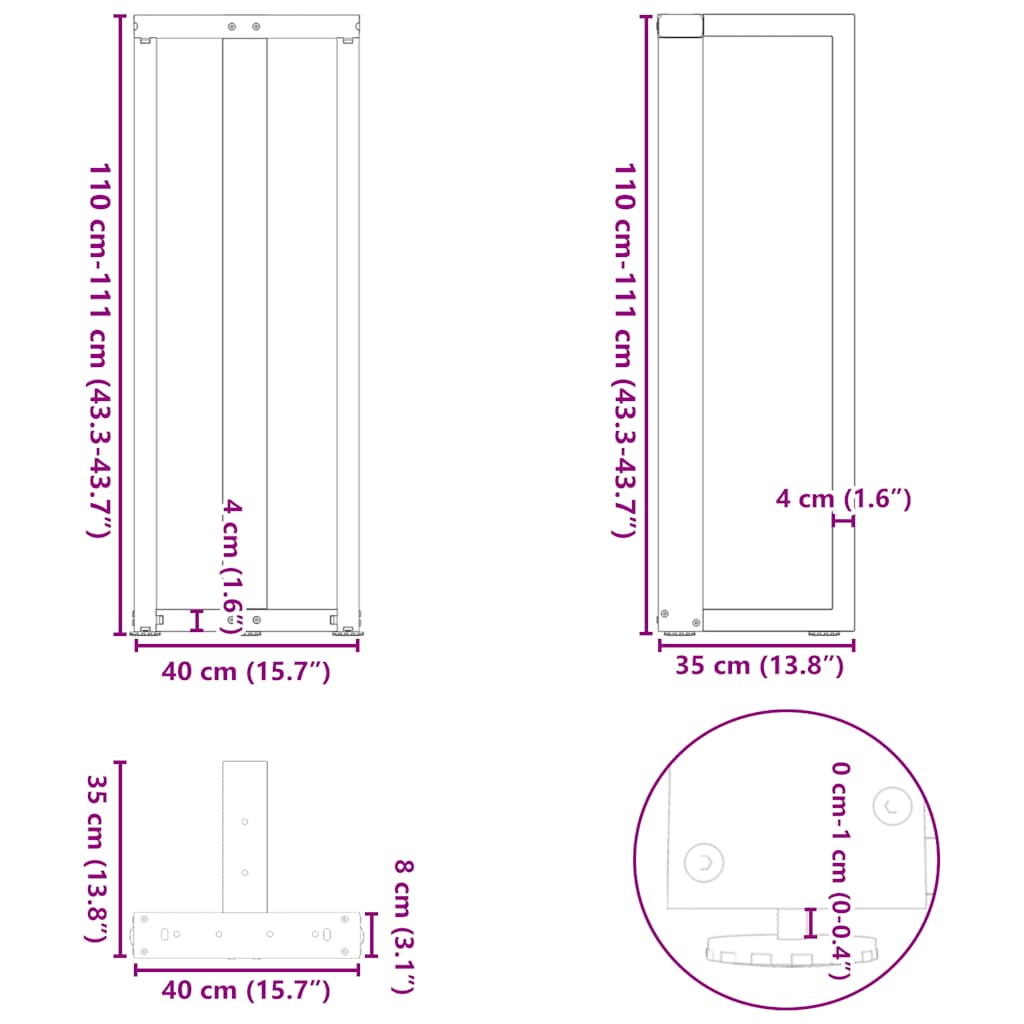 Pieds de table de bar forme de T 2 pcs noir 40x35x(111-112) cm Pieds de table vidaXL   