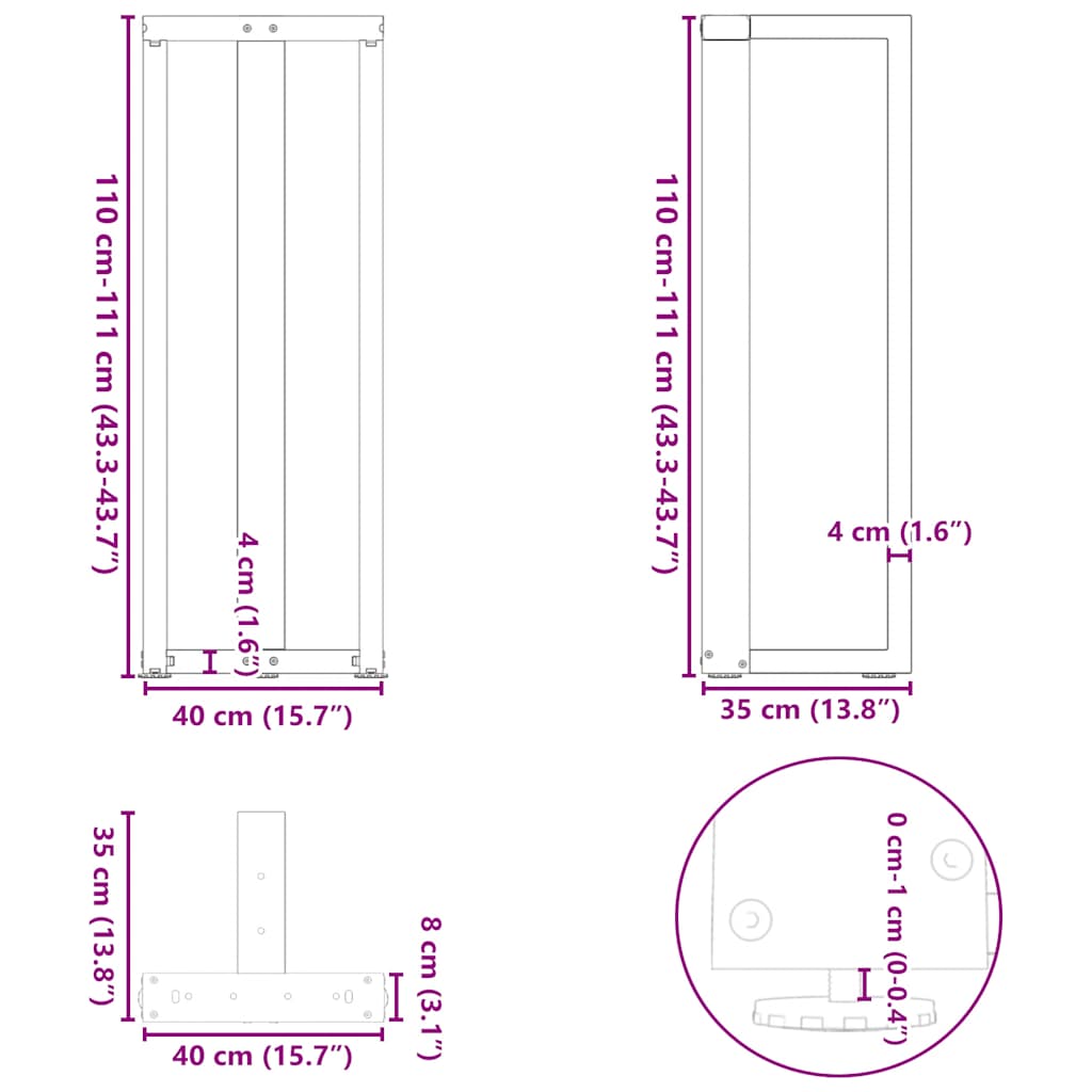 Pieds de table de bar forme de T 2 pcs blanc 40x35x(111-112) cm Pieds de table vidaXL