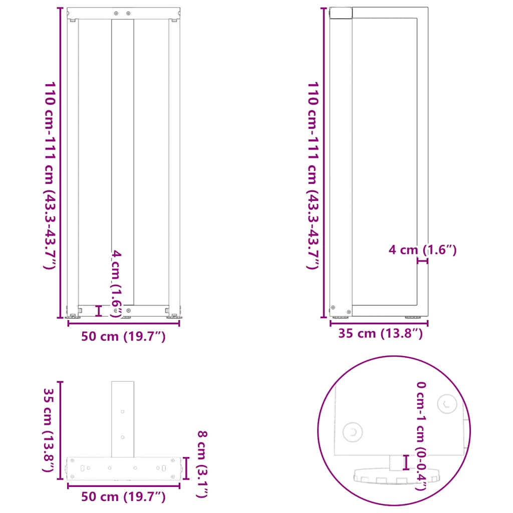 Pieds de table de bar forme de T 2 pcs noir 50x35x(111-112) cm Pieds de table vidaXL   