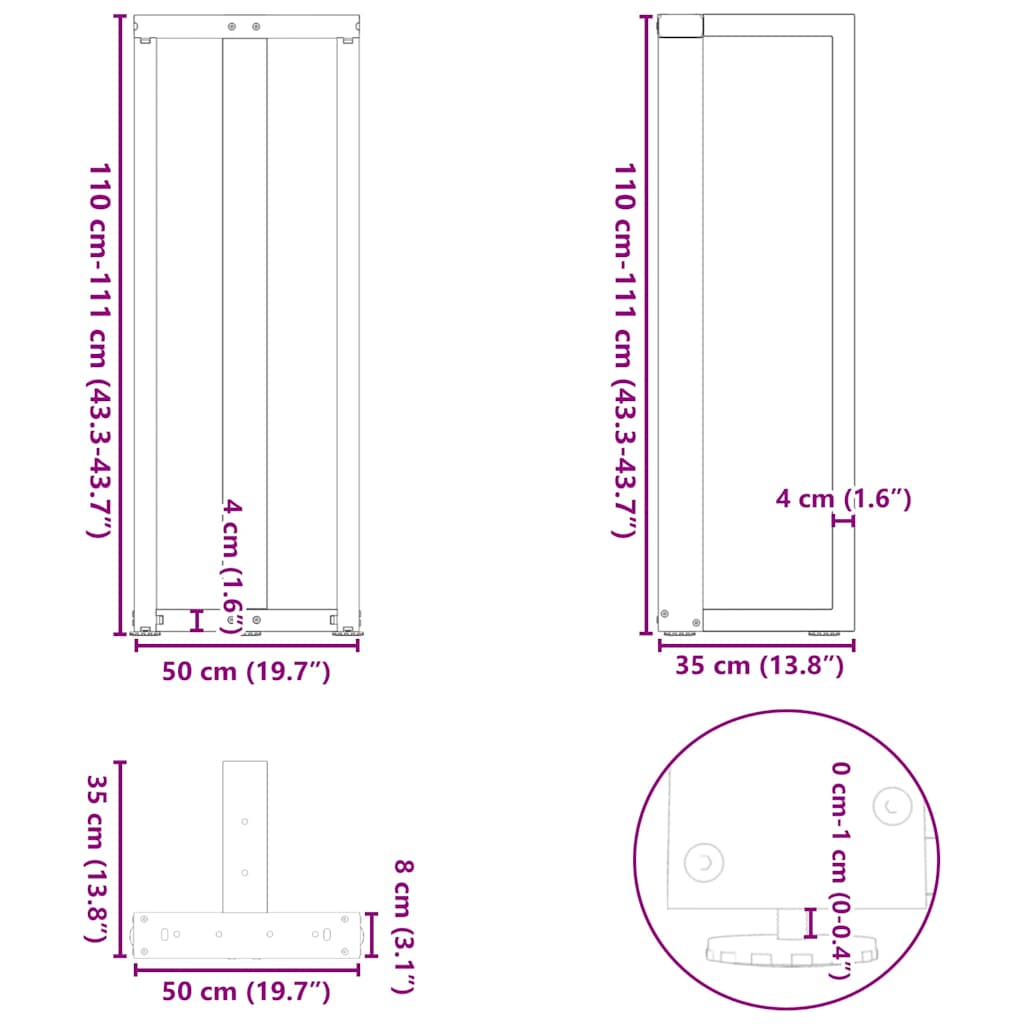 Pieds de table de bar forme de T 2 pcs blanc 50x35x(111-112) cm Pieds de table vidaXL