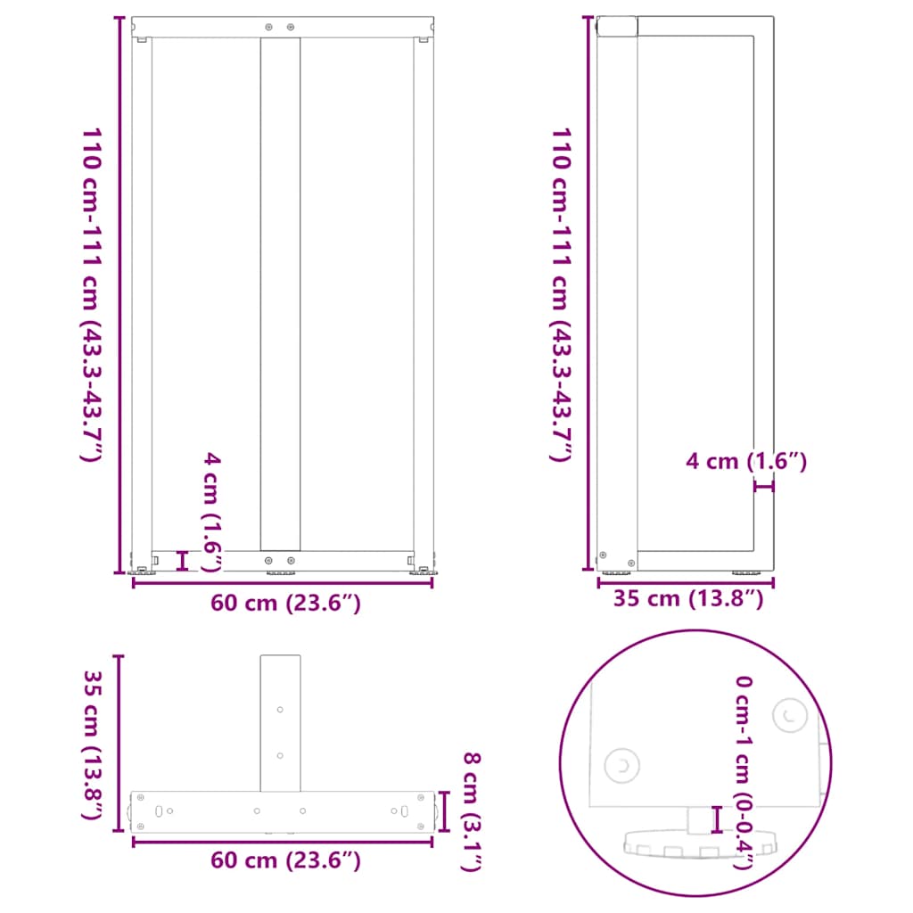 Pieds de table de bar forme de T 2 pcs noir 60x35x(111-112) cm Pieds de table vidaXL   