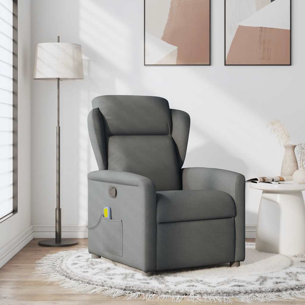 Fauteuil de massage inclinable Gris foncé Tissu Fauteuils vidaXL