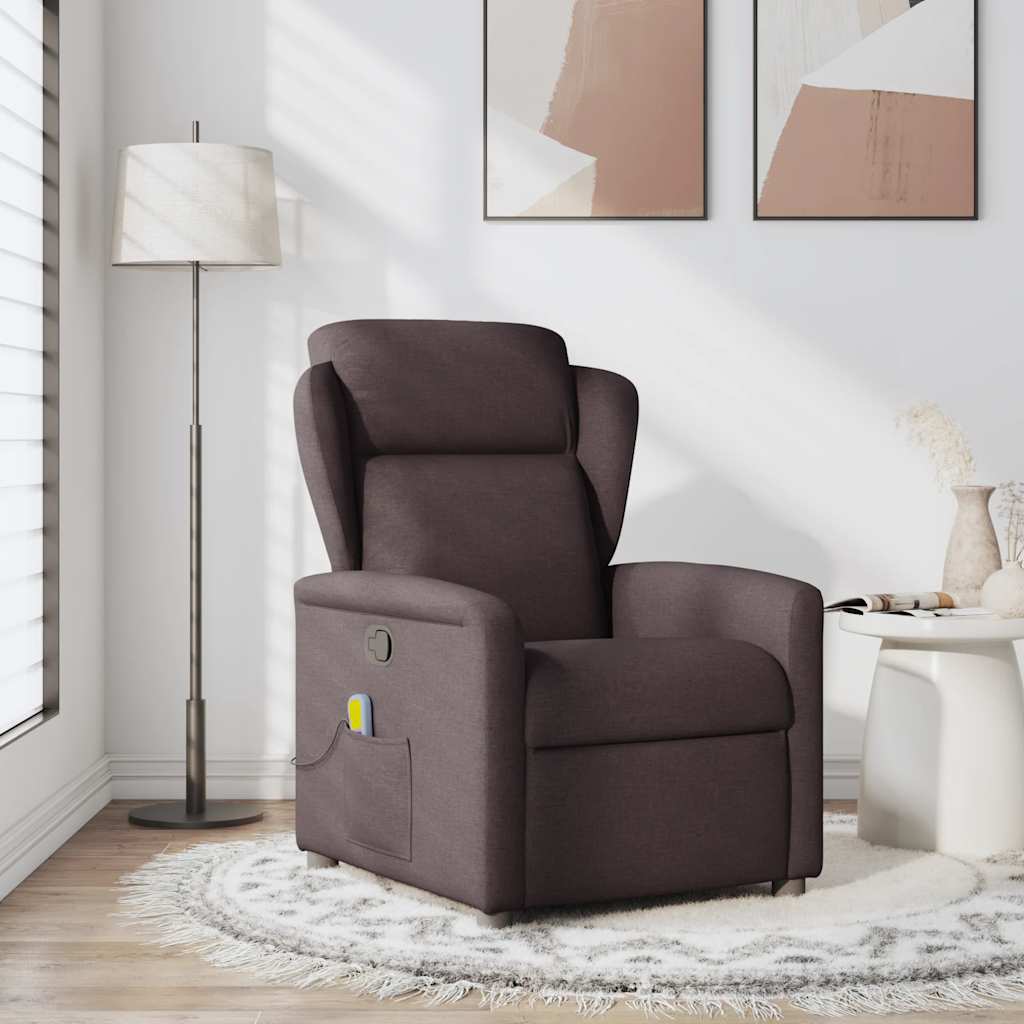 Fauteuil de massage inclinable Marron foncé Tissu Fauteuils vidaXL