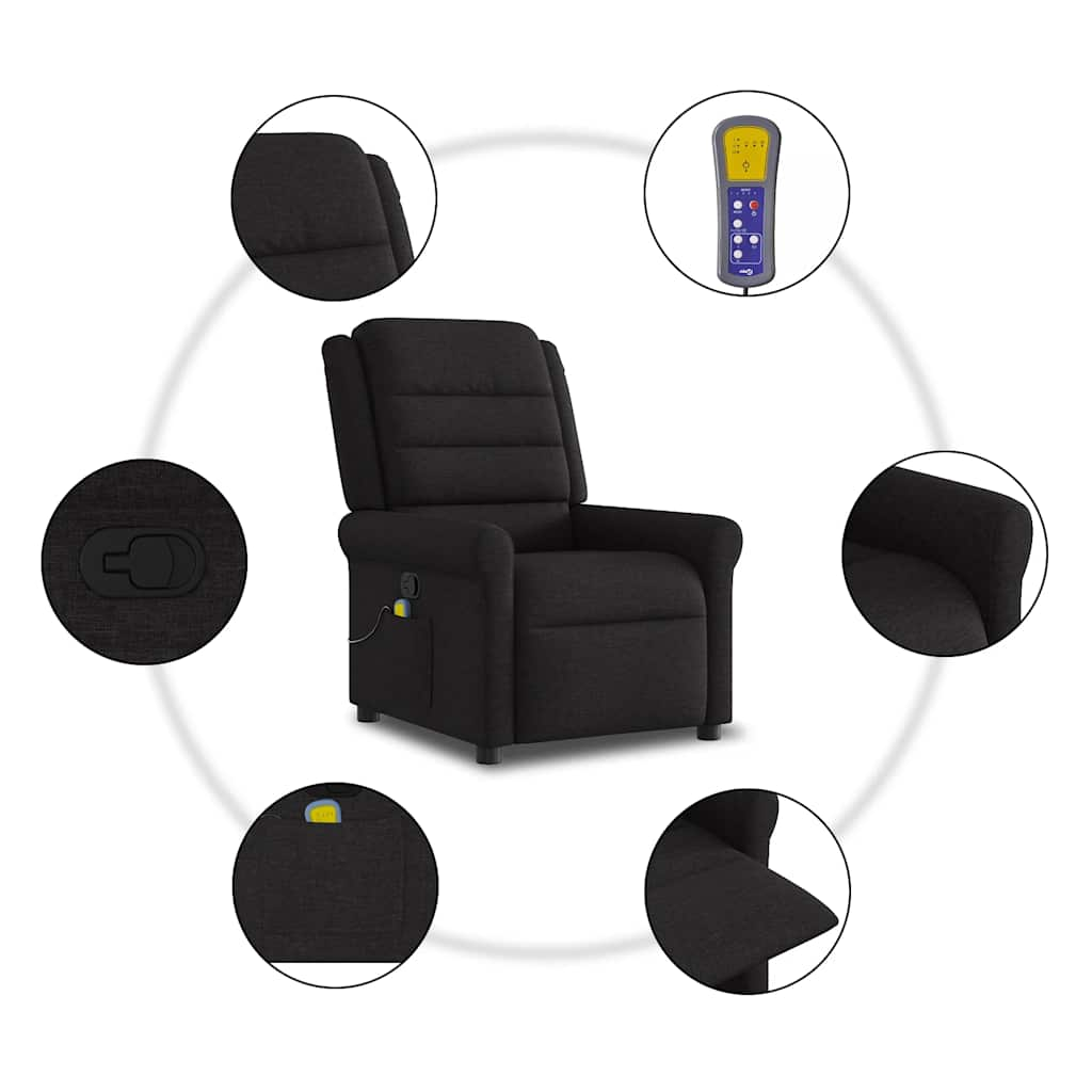 Fauteuil de massage inclinable Noir Tissu