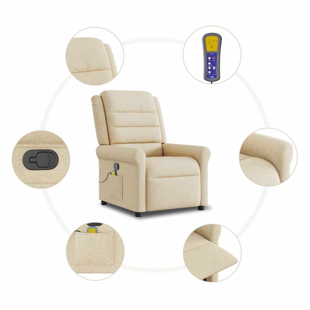 Fauteuil de massage inclinable Crème Tissu Fauteuils vidaXL