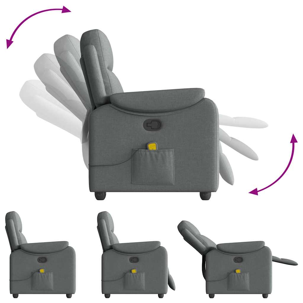 Fauteuil de massage inclinable Gris foncé Tissu Fauteuils vidaXL