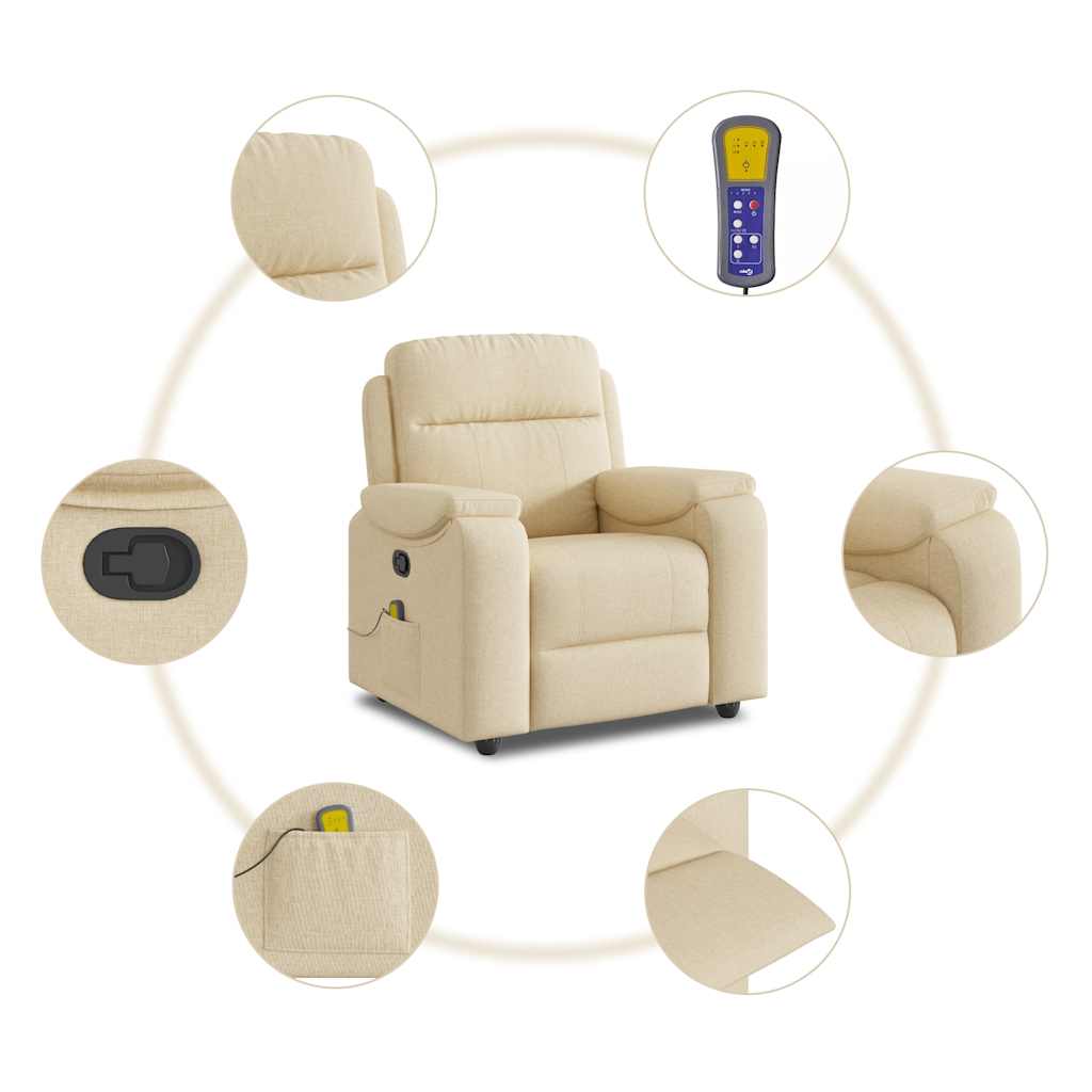 Fauteuil de massage inclinable Crème Tissu Fauteuils vidaXL