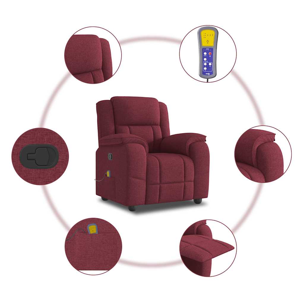 Fauteuil de massage inclinable Rouge bordeaux Tissu Fauteuils vidaXL