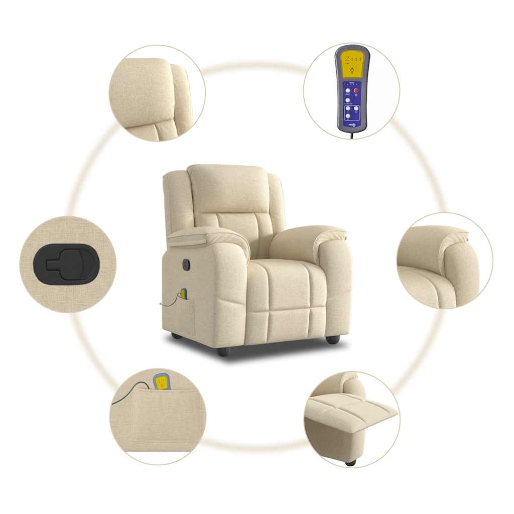 Fauteuil de massage inclinable Crème Tissu Fauteuils vidaXL