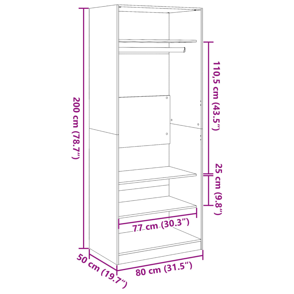 Garde-robe noir 80x50x200 cm bois d'ingénierie Armoires vidaXL   