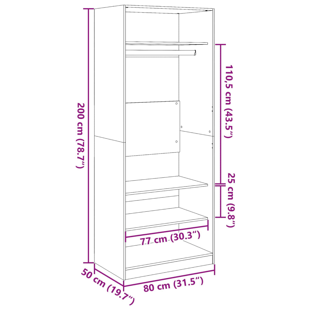 Garde-robe chêne marron 80x50x200 cm bois d'ingénierie Armoires vidaXL   