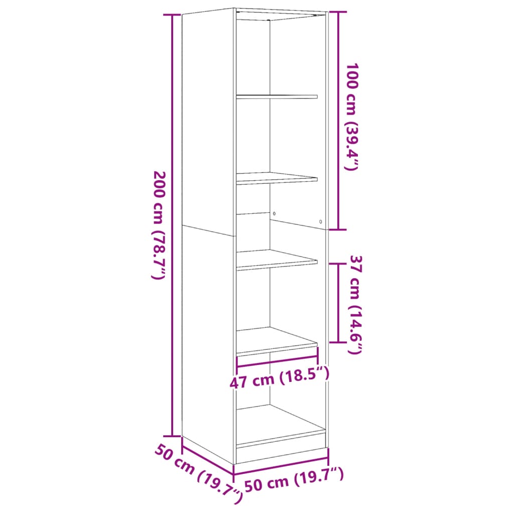 Garde-robe vieux bois 50x50x200 cm bois d'ingénierie Armoires vidaXL   