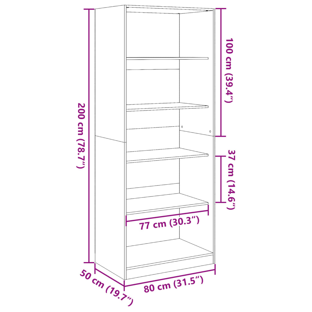 Garde-robe chêne marron 80x50x200 cm bois d'ingénierie Armoires vidaXL   