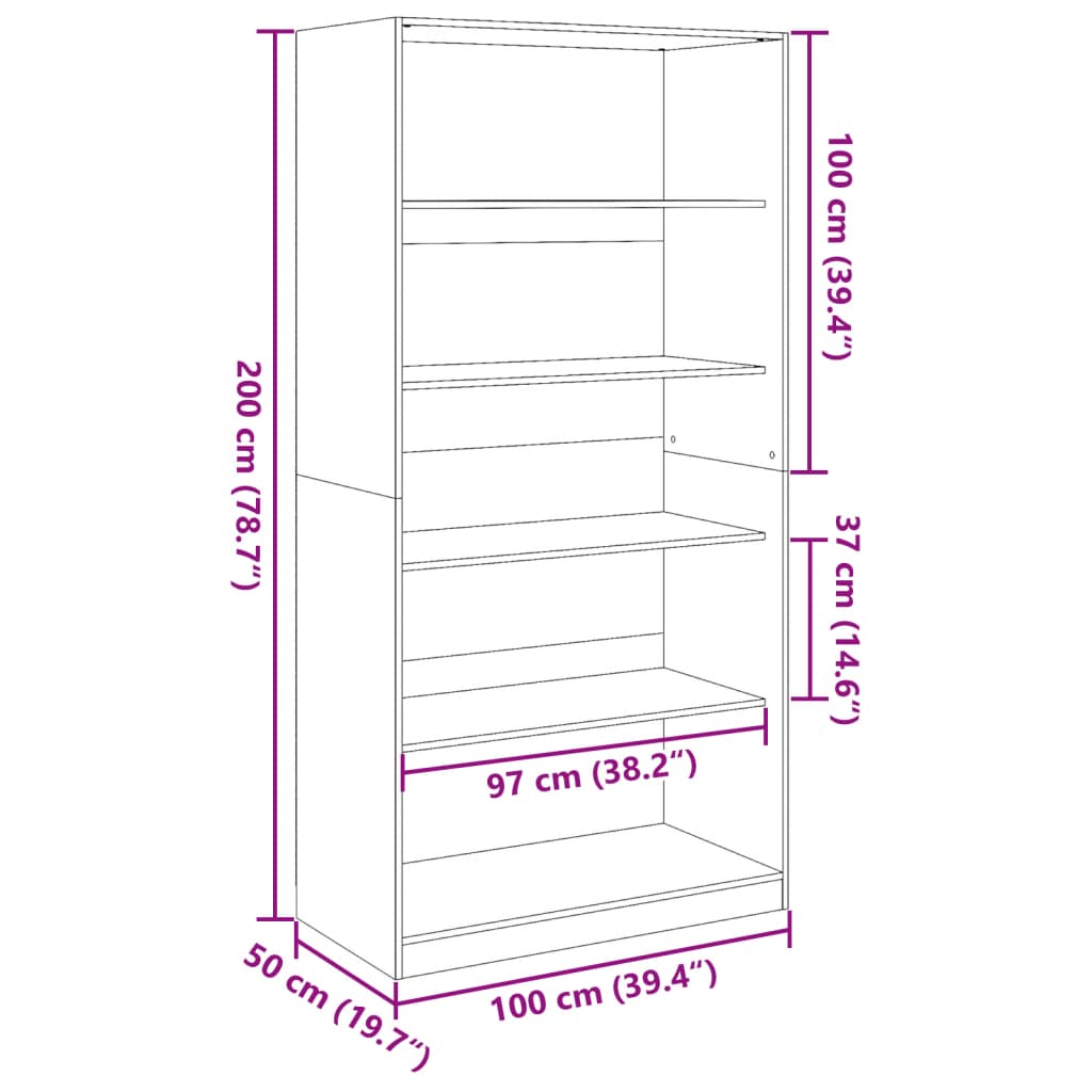 Garde-robe vieux bois 100x50x200 cm bois d'ingénierie Armoires vidaXL   