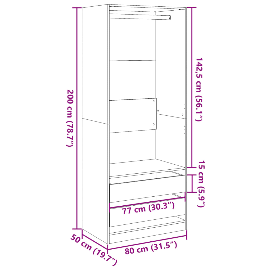 Garde-robe blanc 80x50x200 cm bois d'ingénierie Armoires vidaXL   