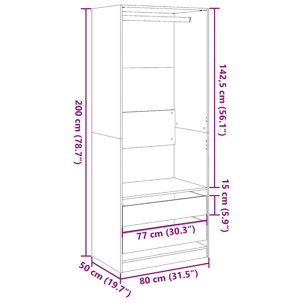 Garde-robe chêne marron 80x50x200 cm bois d'ingénierie Armoires vidaXL