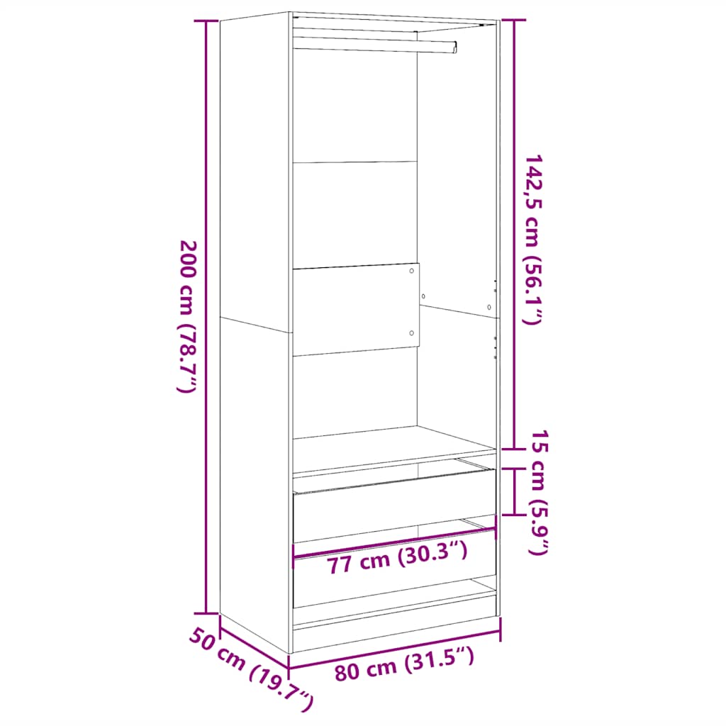 Garde-robe chêne artisanal 80x50x200 cm bois d'ingénierie Armoires vidaXL