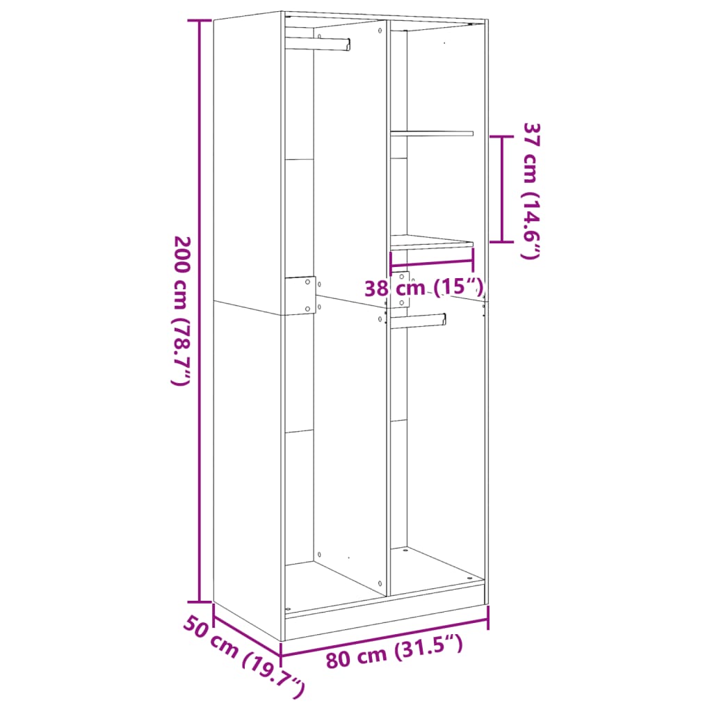 Garde-robe chêne marron 80x50x200 cm bois d'ingénierie Armoires vidaXL   