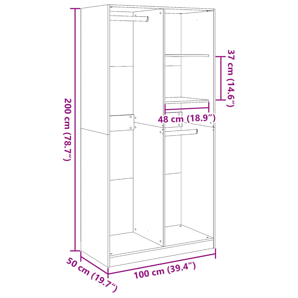 Garde-robe Chêne sonoma 100x50x200 cm Aggloméré Armoires vidaXL   