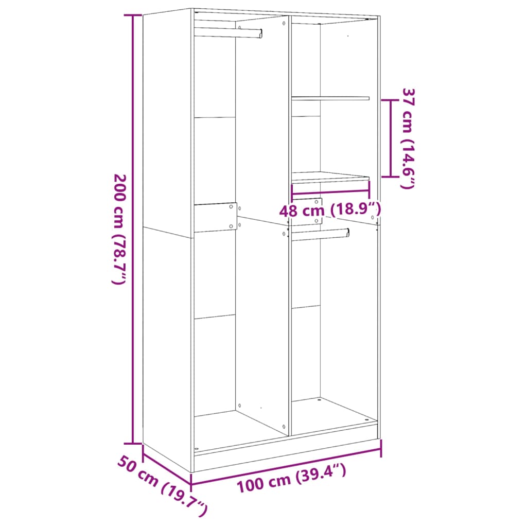 Garde-robe chêne marron 100x50x200 cm bois d'ingénierie Armoires vidaXL   