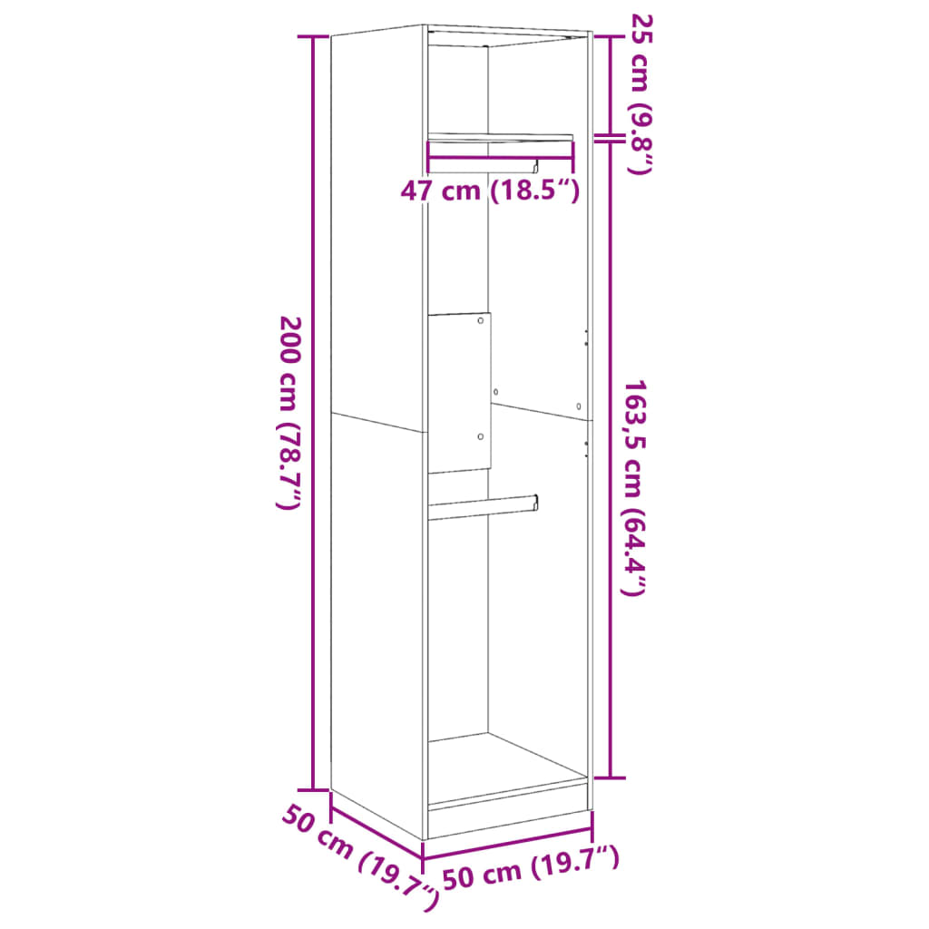 Garde-robe Noir 50 x 50 x 200 cm Bois d'ingénierie Armoires vidaXL   