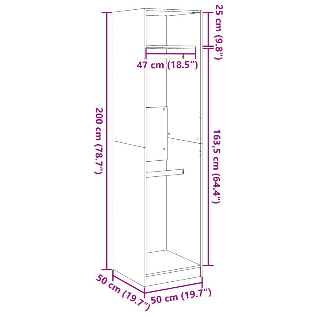 Garde-robe chêne marron 50x50x200 cm bois d'ingénierie Armoires vidaXL   