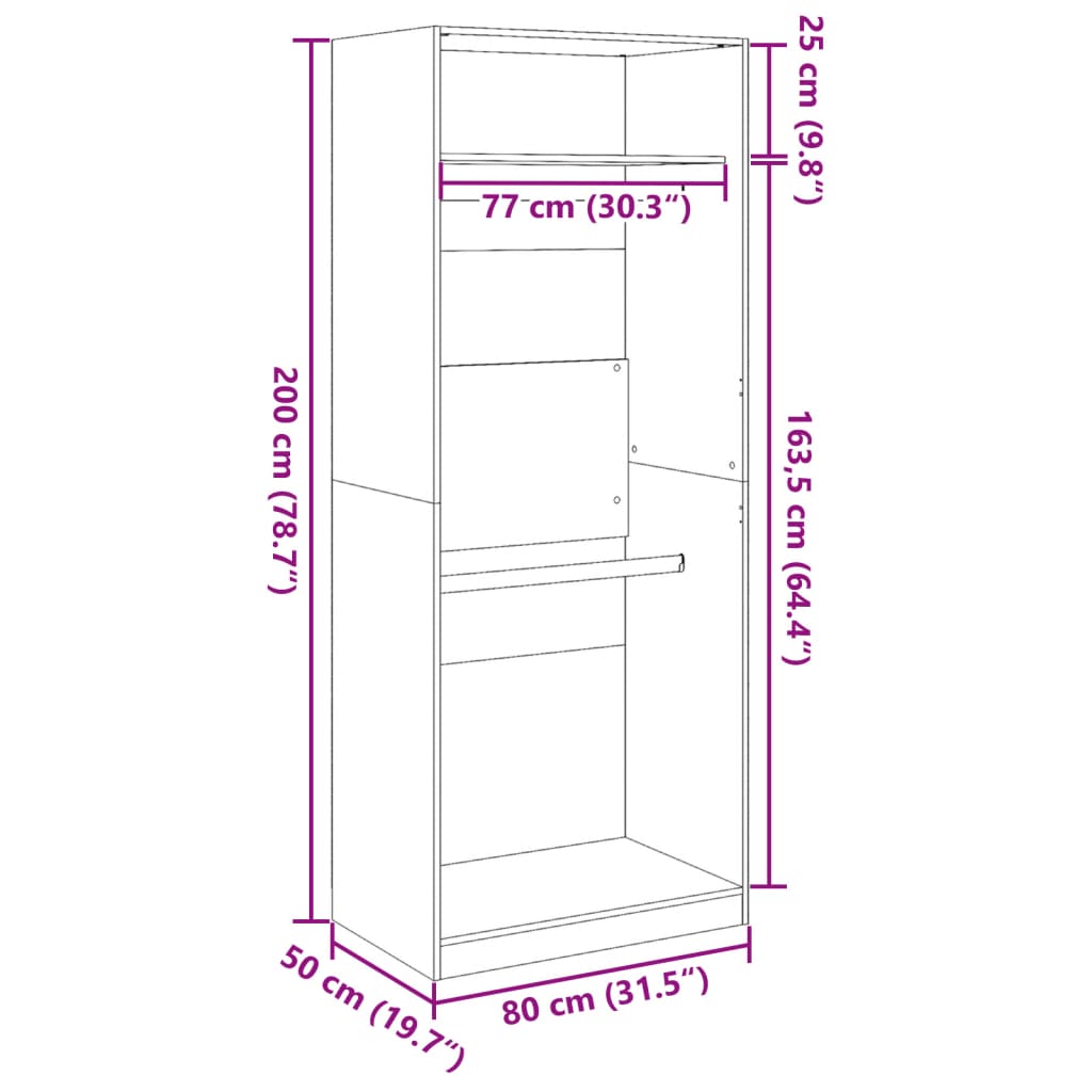 Garde-robe chêne marron 80x50x200 cm bois d'ingénierie Armoires vidaXL   