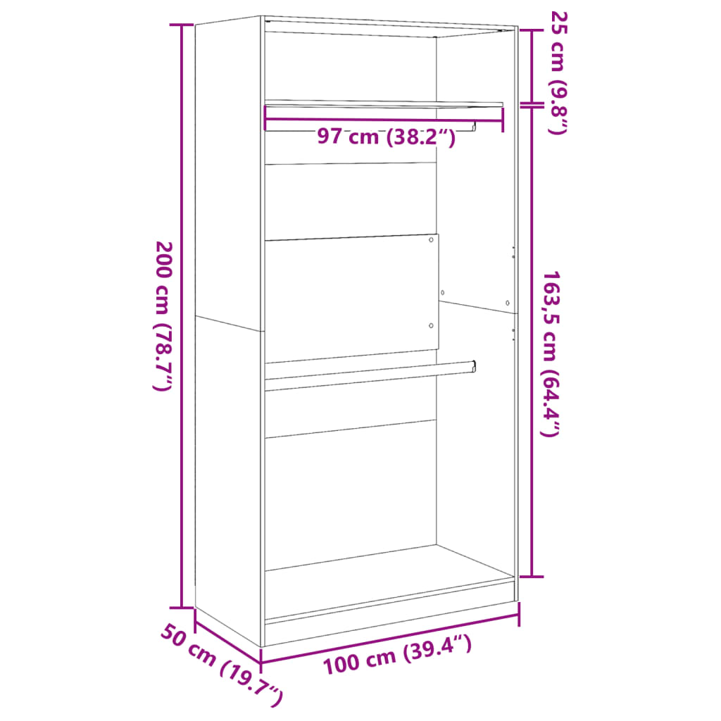 Garde-robe chêne fumé 100x50x200 cm bois d'ingénierie Armoires vidaXL   