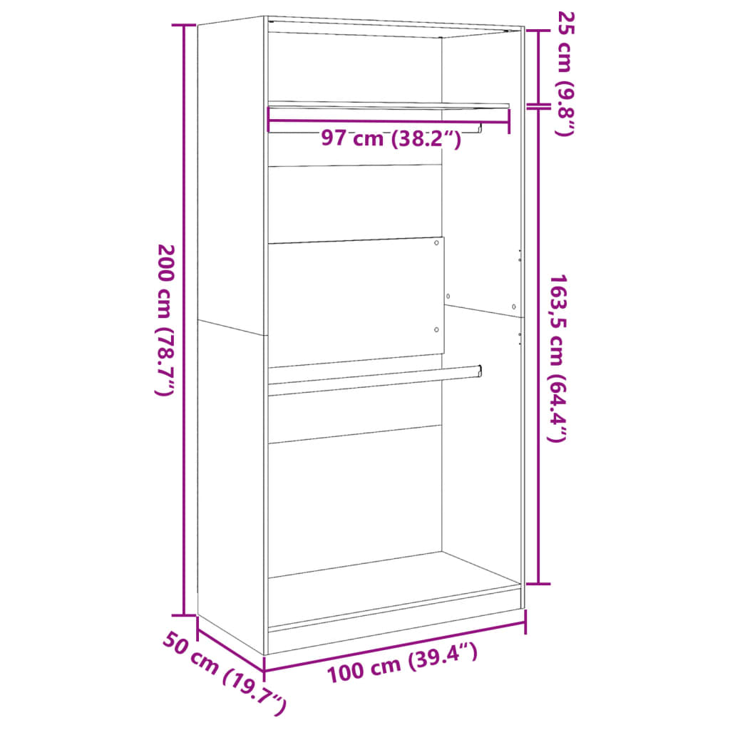 Garde-robe sonoma gris 100x50x200 cm bois d'ingénierie Armoires vidaXL   