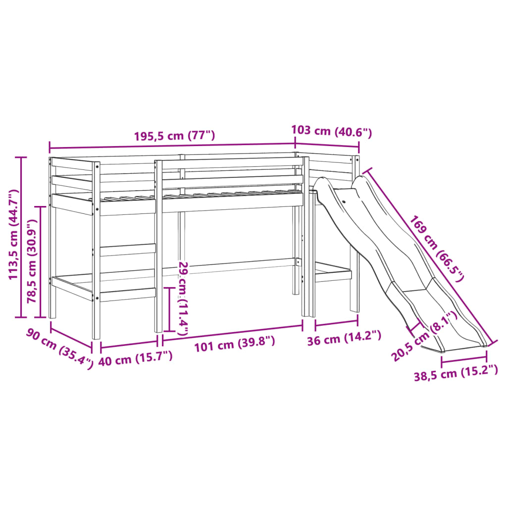 Lit mezzanine d'enfants sans matelas 90x190 cm bois pin massif Lits & cadres de lit vidaXL   