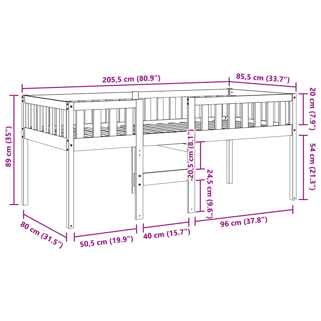 Lit pour enfants sans matelas 80x200 cm bois de pin massif Lits & cadres de lit vidaXL   