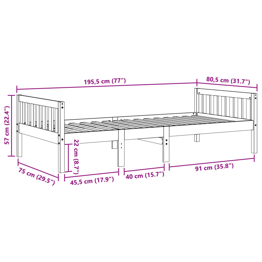 Lit pour enfants sans matelas blanc 75x190cm bois de pin massif Lits & cadres de lit vidaXL   