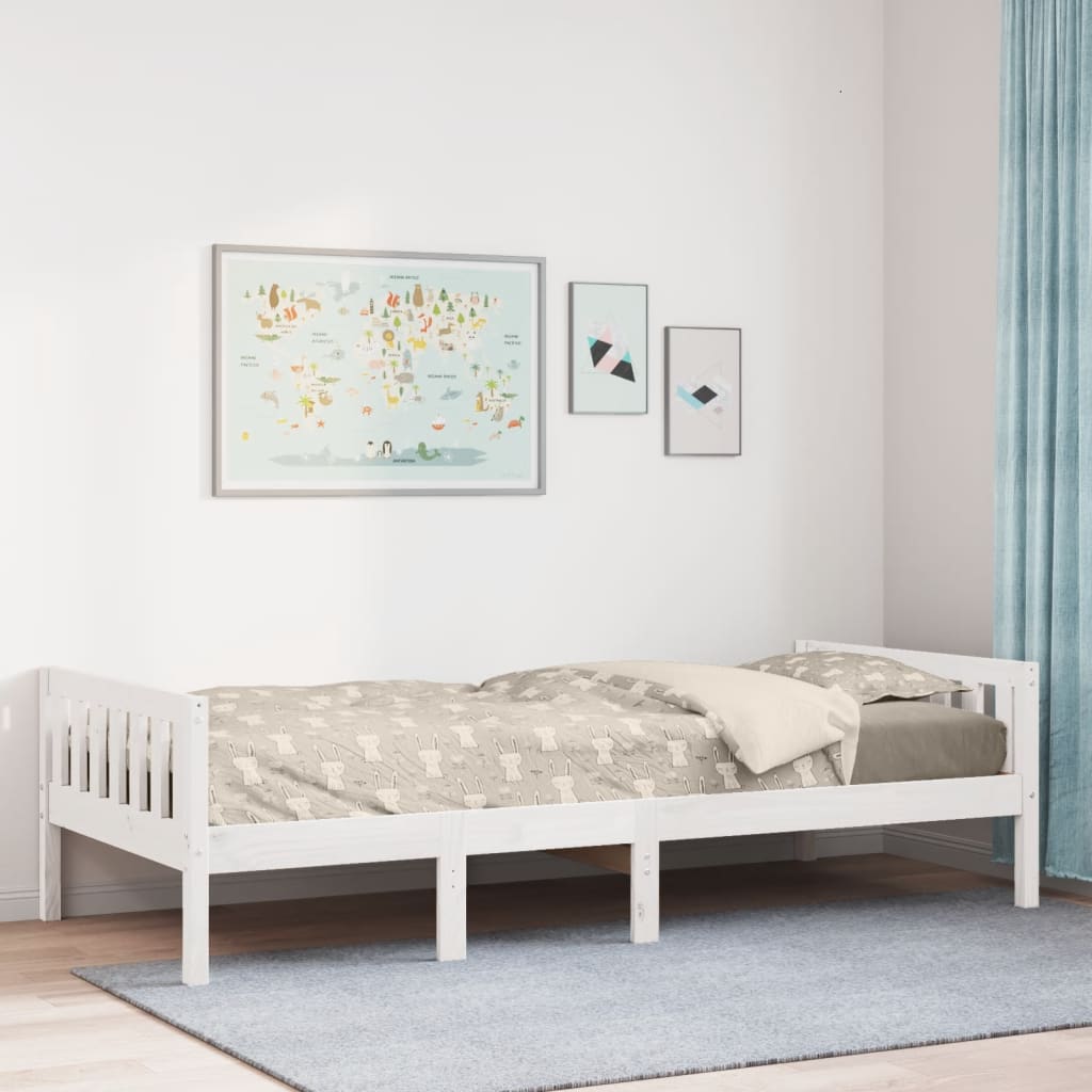 Lit pour enfants sans matelas blanc 75x190cm bois de pin massif Lits & cadres de lit vidaXL   