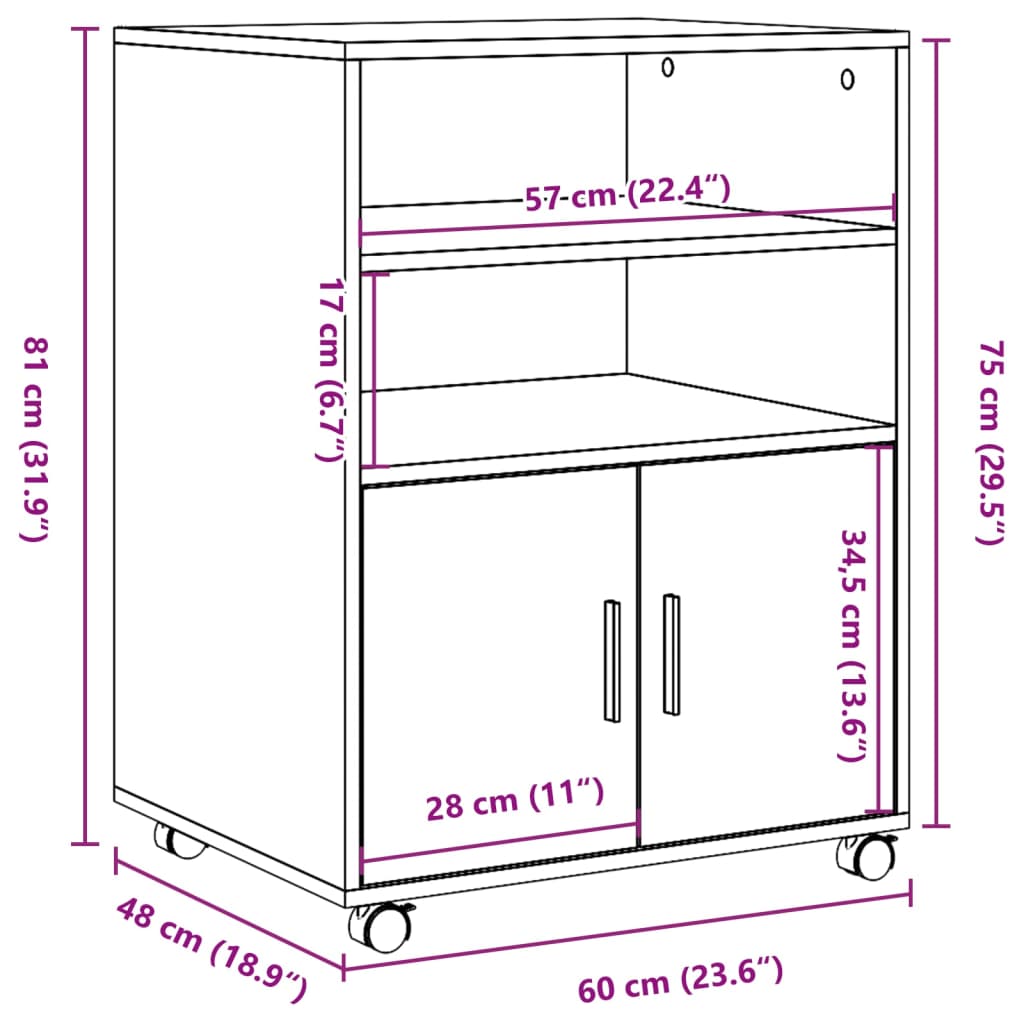 Armoire à roulettes blanc 60x48x81 cm bois d’ingénierie Classeur à tiroirs vidaXL   