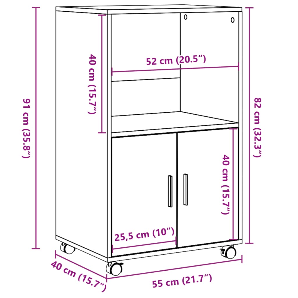 Armoire à roulettes sonoma gris 55x40x91 cm bois d'ingénierie Buffets & bahuts vidaXL   