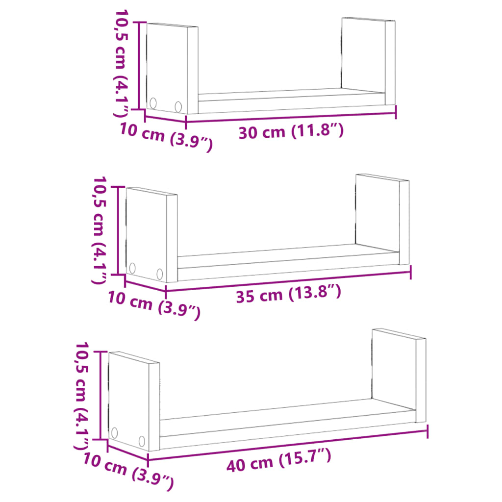 Étagères murales 3 pcs noir bois d'ingénierie Étagères murales & corniches vidaXL   