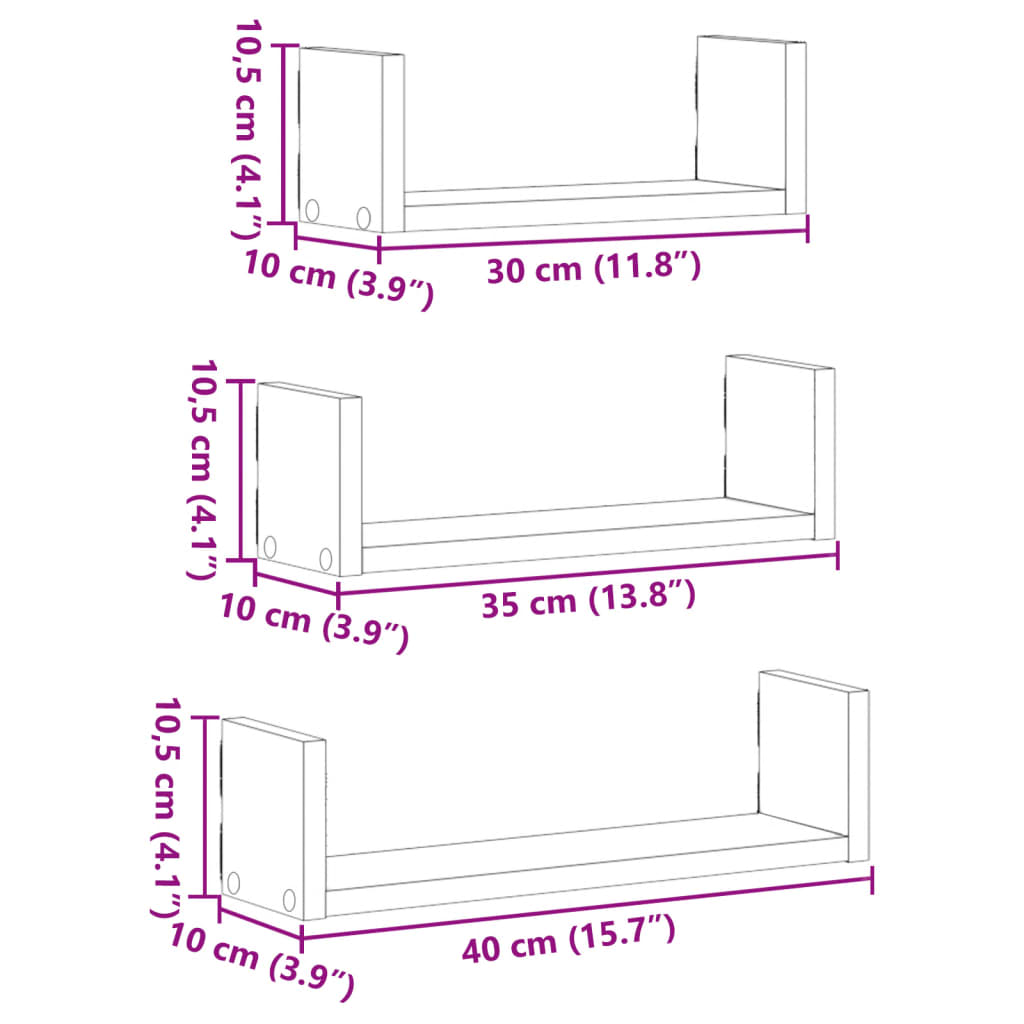 Étagères murales 3 pcs chêne sonoma bois d'ingénierie Étagères murales & corniches vidaXL   