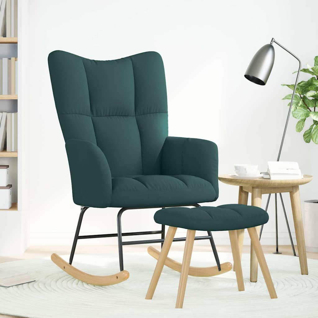 Chaise à bascule avec repose-pied Vert foncé Tissu Fauteuils à bascule vidaXL