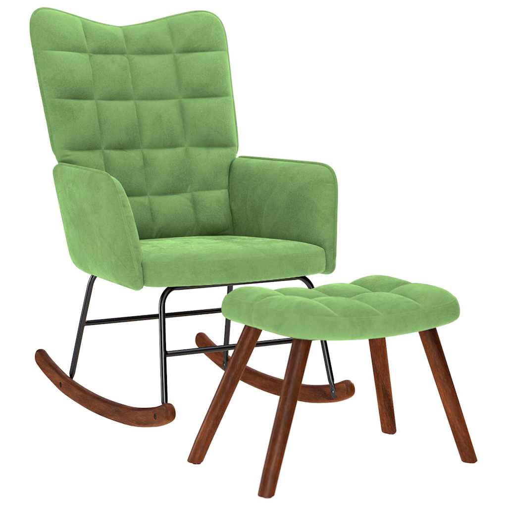 Chaise à bascule avec repose-pied vert clair velours Fauteuils à bascule vidaXL