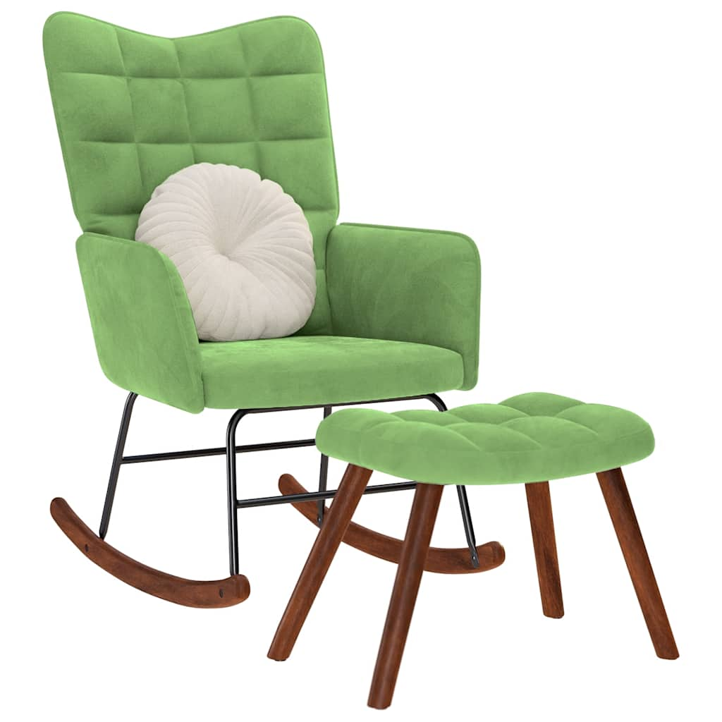 Chaise à bascule avec repose-pied vert clair velours Fauteuils à bascule vidaXL