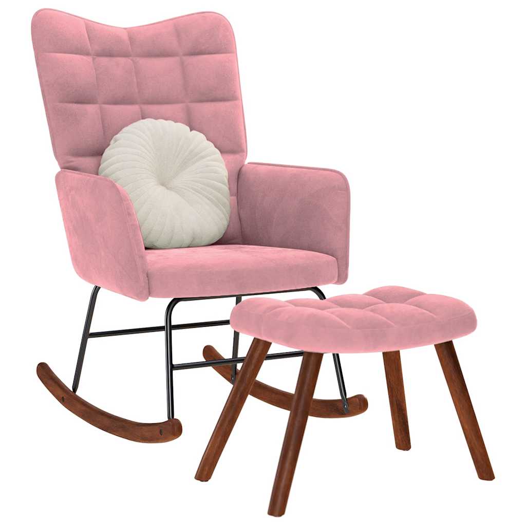 Chaise à bascule avec repose-pied rose velours Fauteuils à bascule vidaXL