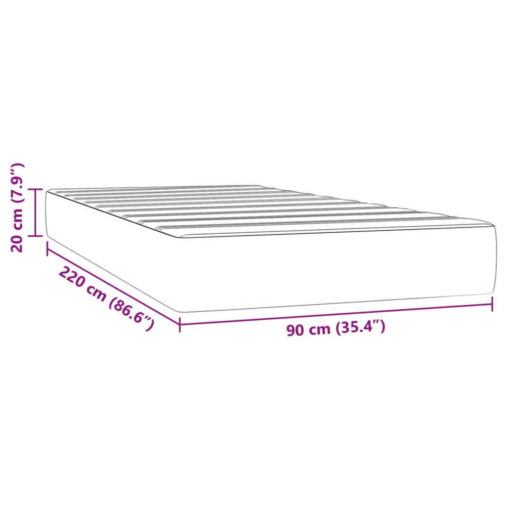 Matelas de lit à ressorts ensachés 90x220x20 cm velours Matelas vidaXL   