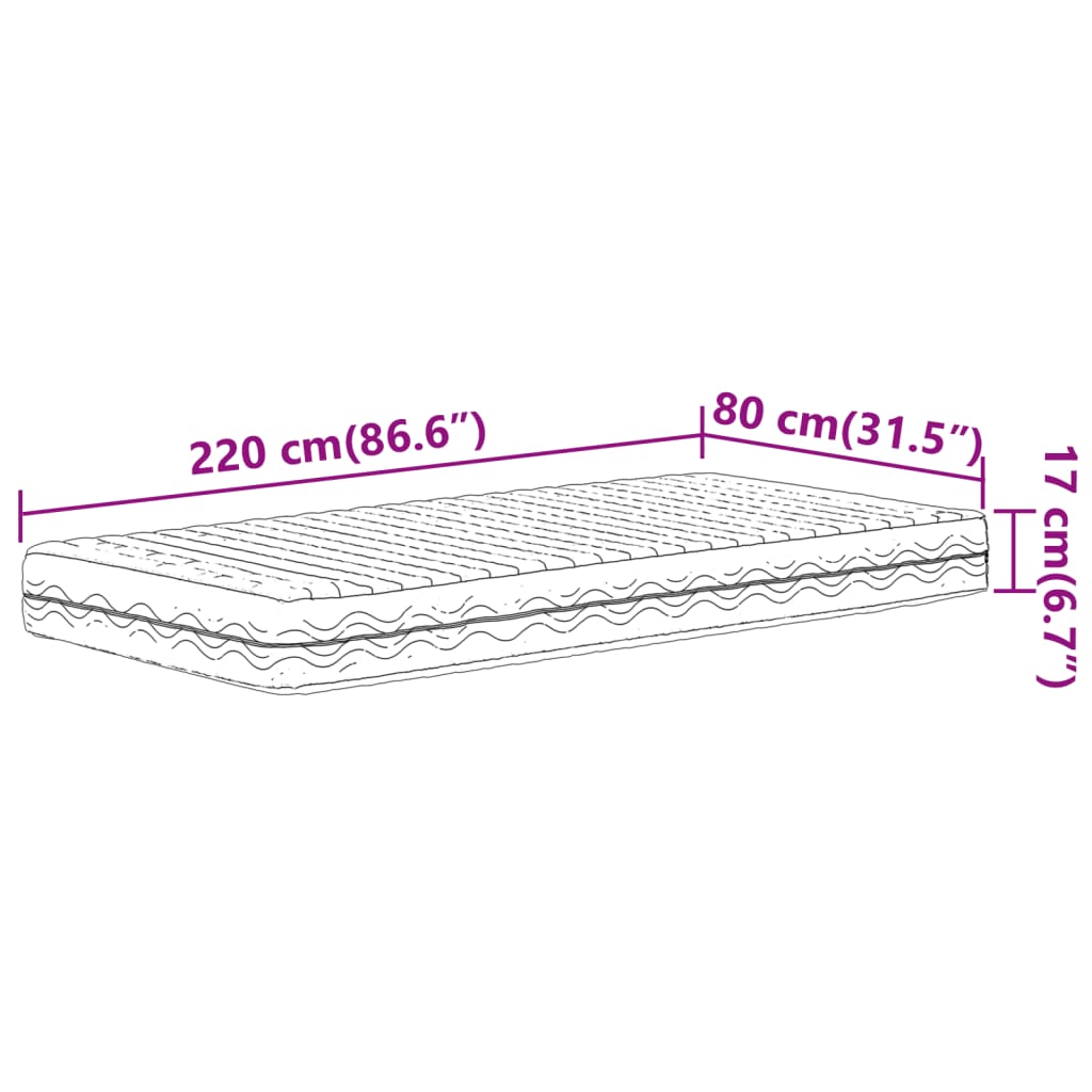 Matelas en mousse blanc 80x220 cm dureté H2 H3 Matelas vidaXL   