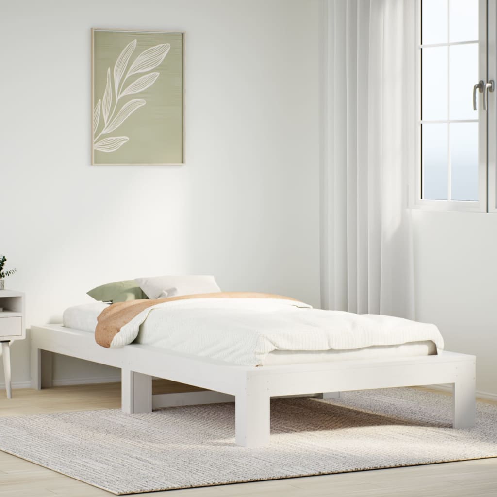 Cadre de lit sans matelas blanc 75x190 cm bois de pin massif Lits & cadres de lit vidaXL   