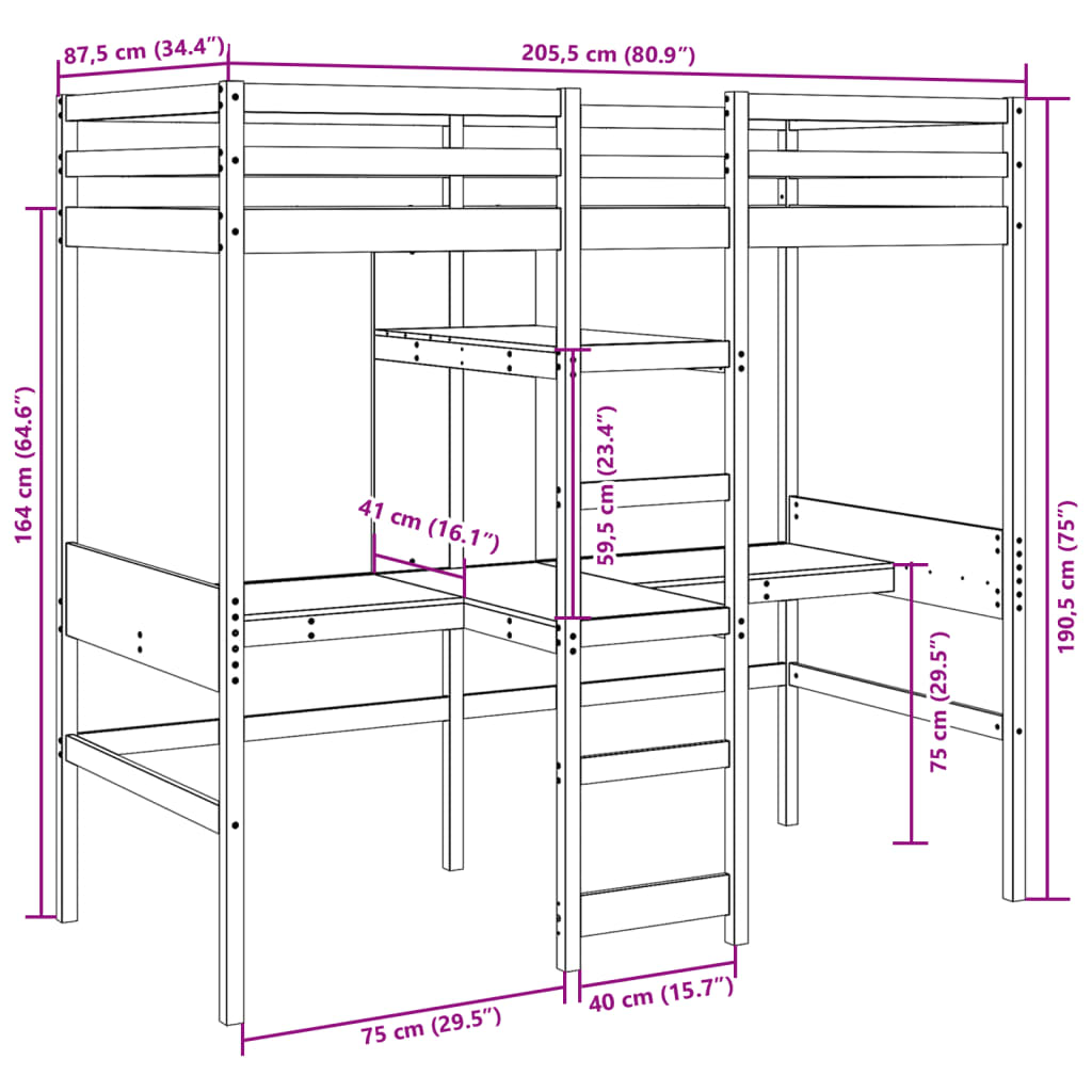 Cadre de lit superposé sans matelas blanc 80x200 cm pin massif Lits & cadres de lit vidaXL   