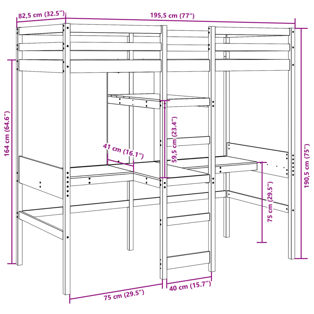 Cadre de lit superposé sans matelas 75x190cm bois de pin massif Lits & cadres de lit vidaXL   