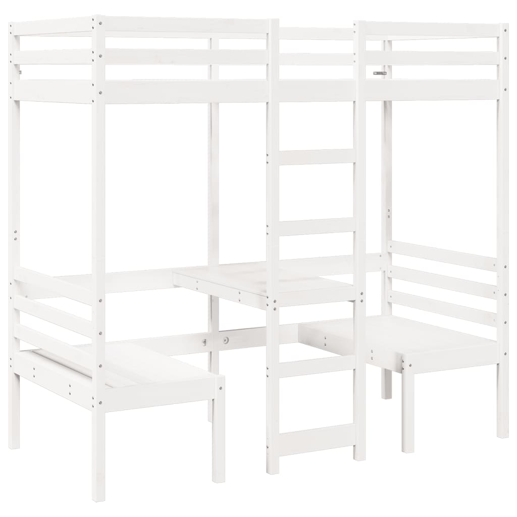 Lit mezzanine avec bureau et chaises blanc 75x190 cm pin massif Lits & cadres de lit vidaXL   